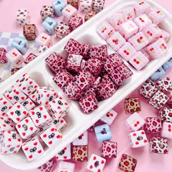 10pcs/lot Cute Bow Pink Square Acrylic Beads DIY Decoration Bracelet Necklace Making Jewelry Accessories