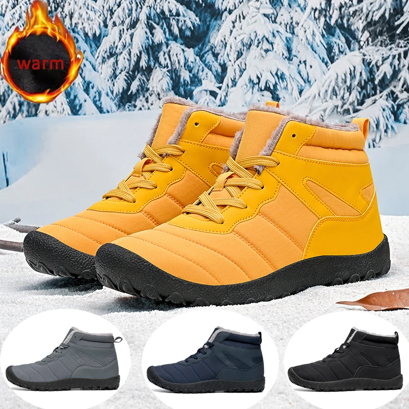 

Winter Men thicken Plush Warm Boots Outdoor Waterproof Comfy Non Slip Snow Boots Man Windproof Cold Resistant Short Boot Shoes