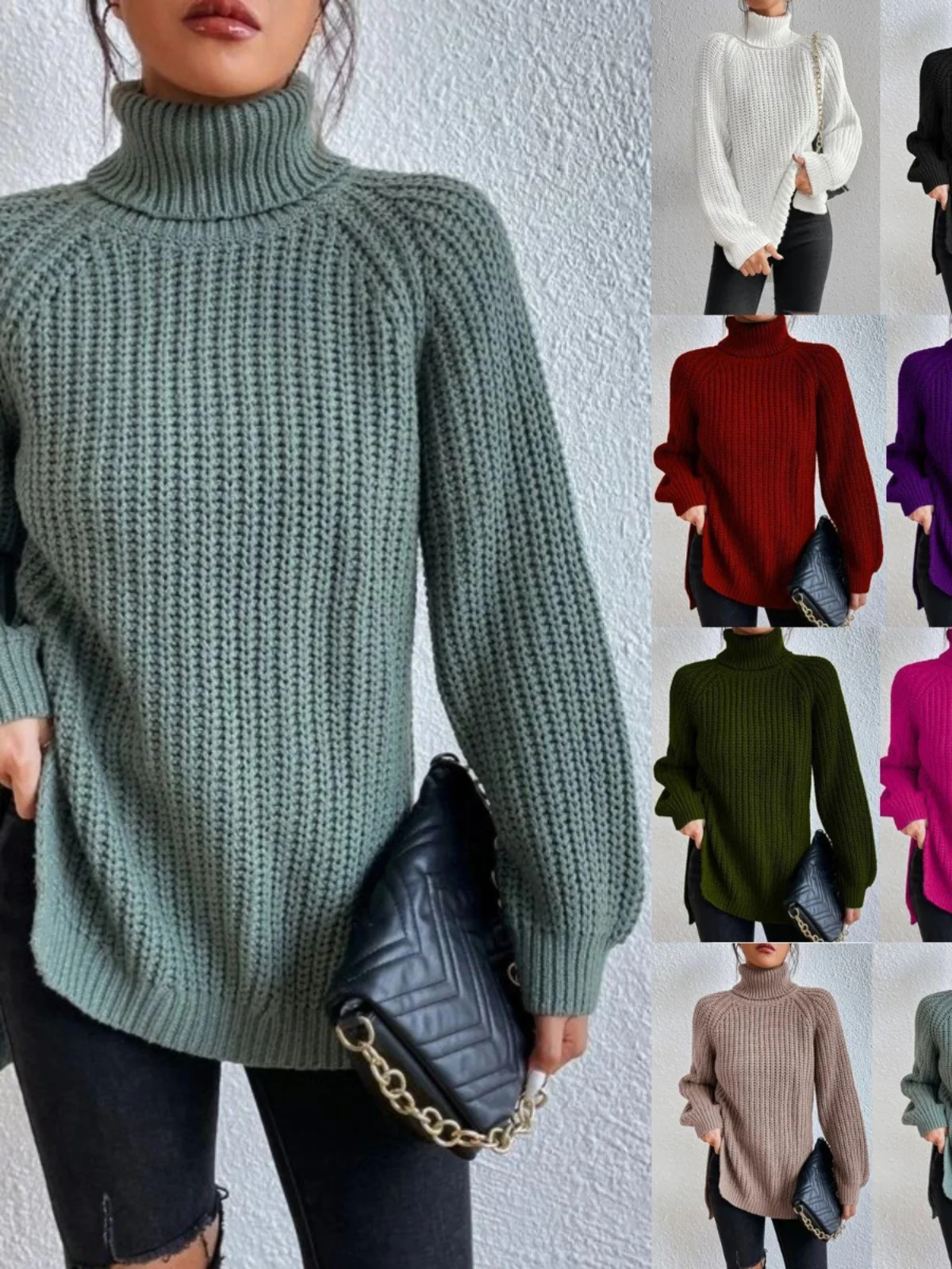 

Women's High Collar Long Sve Sweater Dr Thiened Autumn Faion Pure Color Loose Fit Comfortable Ele Dr