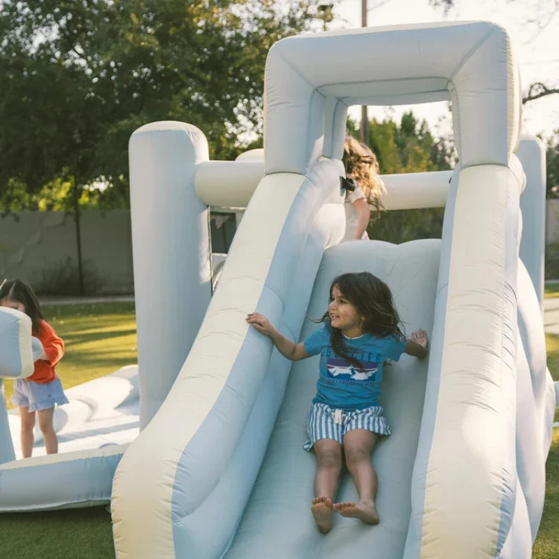 Outdoor water park Kids’ pool, soft play inflatable bounce-water combo slide double slides Basketball hoops