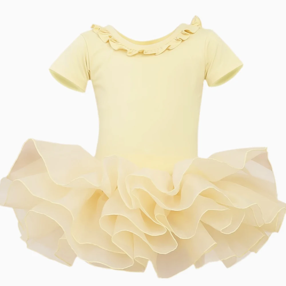 

Купальник с короткими рукавами и рюшами для девочек, юбка для балета, танцевальная одежда, гимнастическое танцевальное платье, летний танцевальный костюм