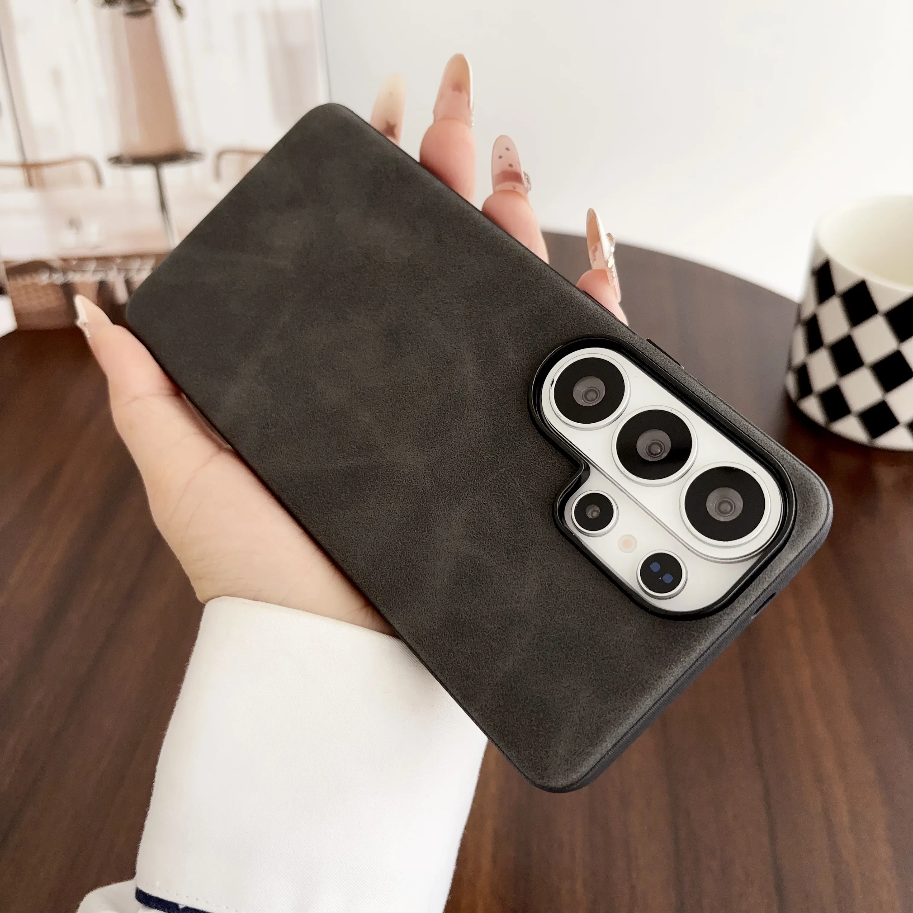 Lambskin Leather Texture Matte armor Case For Samsung S26 S25 S24 S23 S22 Ultra Plus Bumper Metal Button Original Phone Cover