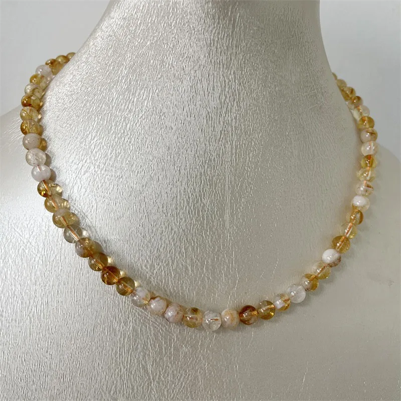 6-7MM Brazil Citrine Necklace Snow White Yellow Bead Women Gemstone Gem Preciosas Undye Natural Stone Yoga Wedd Jewelry Female