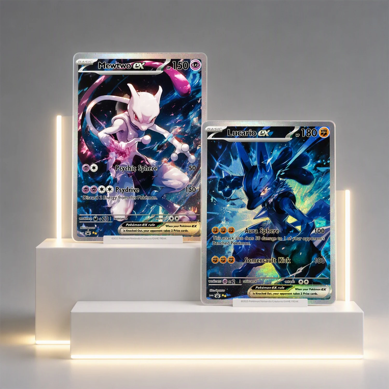 DIY Proxy Collection Cards Mewtwo Ex Lucario Ex Blue Ice Splash Background Self Made Full Art Holo Foil Anime Game Card Gift Toy