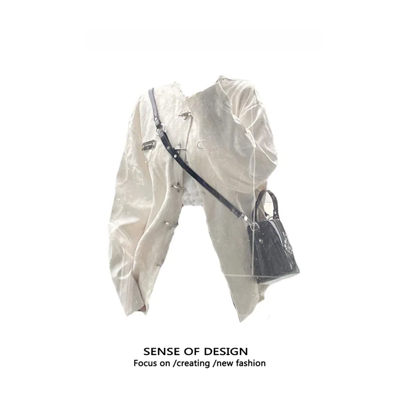 

New Chinese Sle Tang Suit Jaet Loose Fit Men Women Spring 2024 Retro Ele Pattern Couple Outerwear round Ne Button