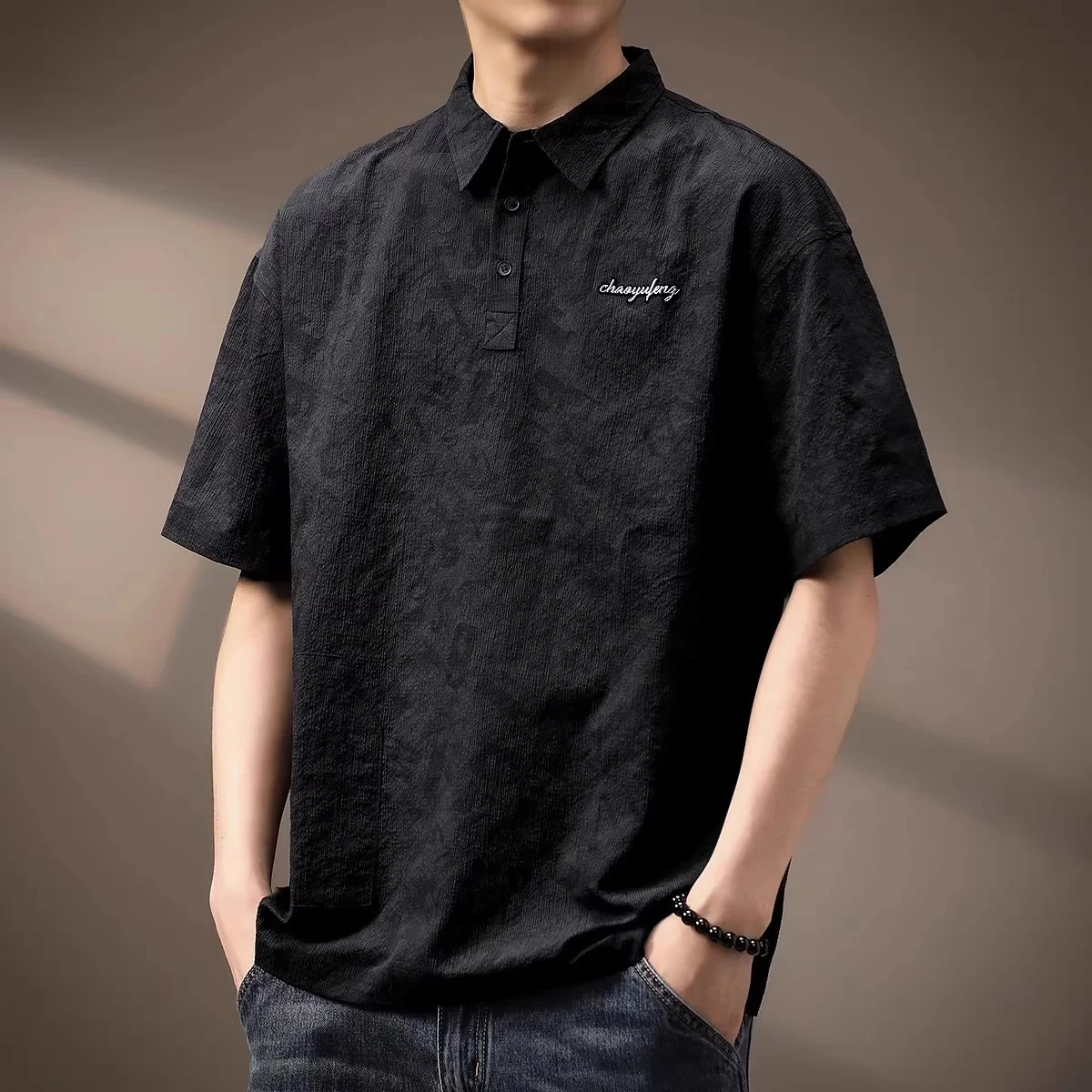 High-End Quick-Dry  Shirt Men's Summer New Loose Casual Style Short Sleeve Fashion Street T-Shirt Upper Body Breathable