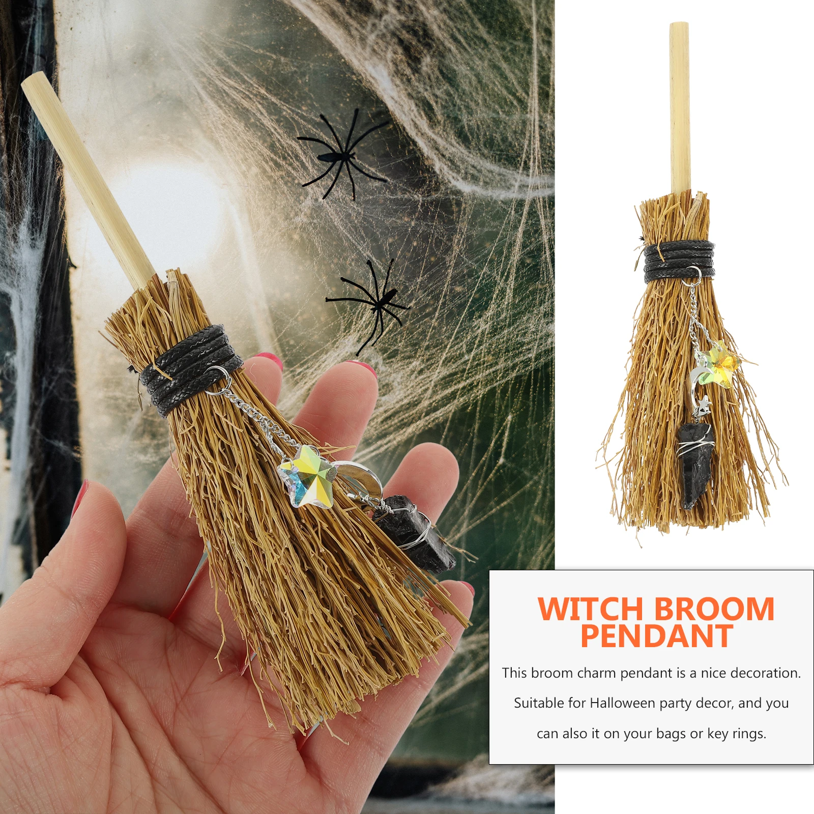 

Crystal Pendant DIY Bag Decorative Broom for Car Whisk Charm Miniature Model Witchy Home Halloween Ornament