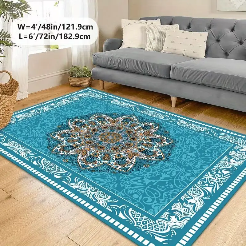VIKAMA Vintage Ethnic-Style Rug, Soundproof and Non-Slip Living Room Rug, Sofa and Coffee Table Rug, Home Decor