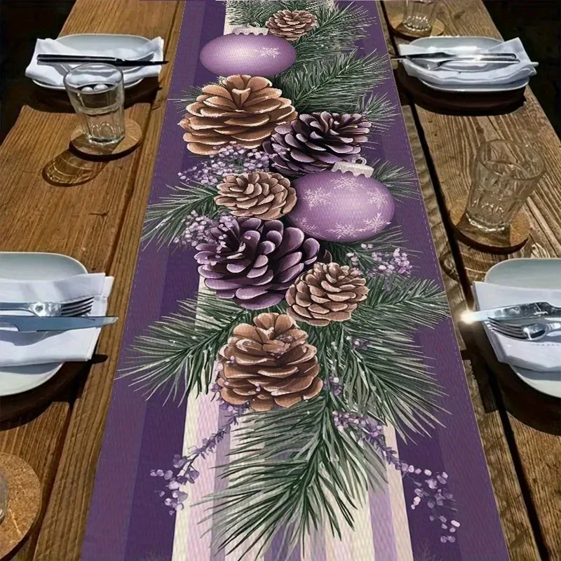 الأرجواني عيد الميلاد كوز الصنوبر الجدول عداء فروع الصنوبر، أكواز الصنوبر، الأرجواني الكرة الزخرفية نمط هدية السنة الجديدة 2026 #2