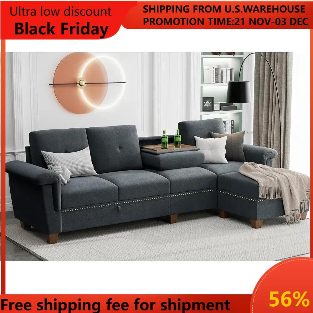 

Sectional Couches for Living Room L Shaped Couch with Storage, 4-Seat Convertible Sectional Sofa Couch with Ottoman, Living