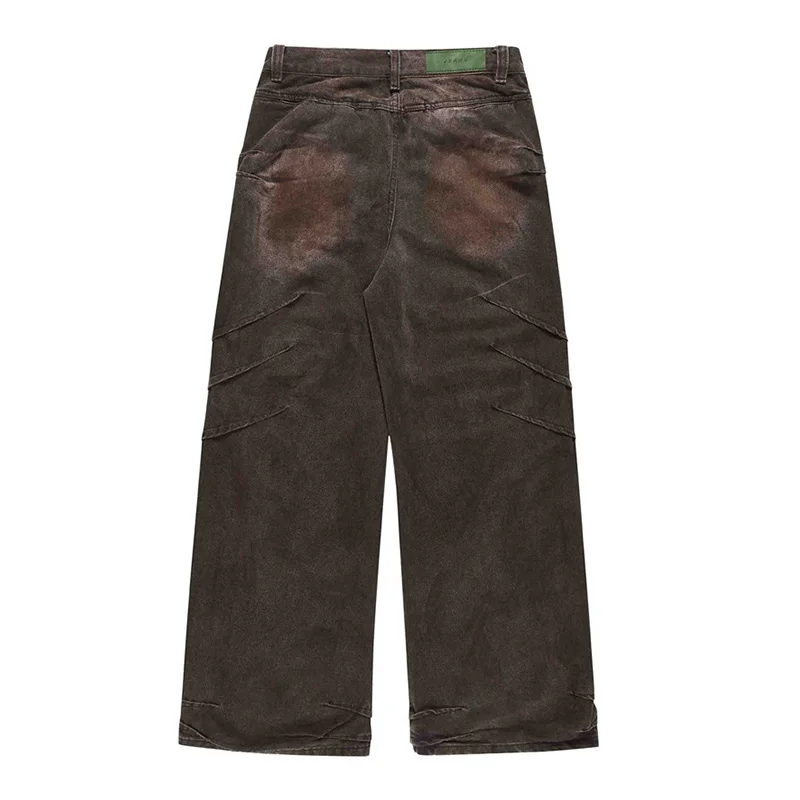 Pantalones vaqueros holgados de Hip Hop para hombre, ropa de calle Harakuju, pantalones vaqueros de retazos lavados