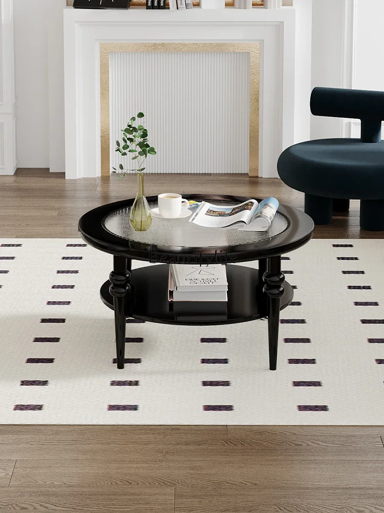 

ls 04French retro Changhong glass double-layer round small coffee table