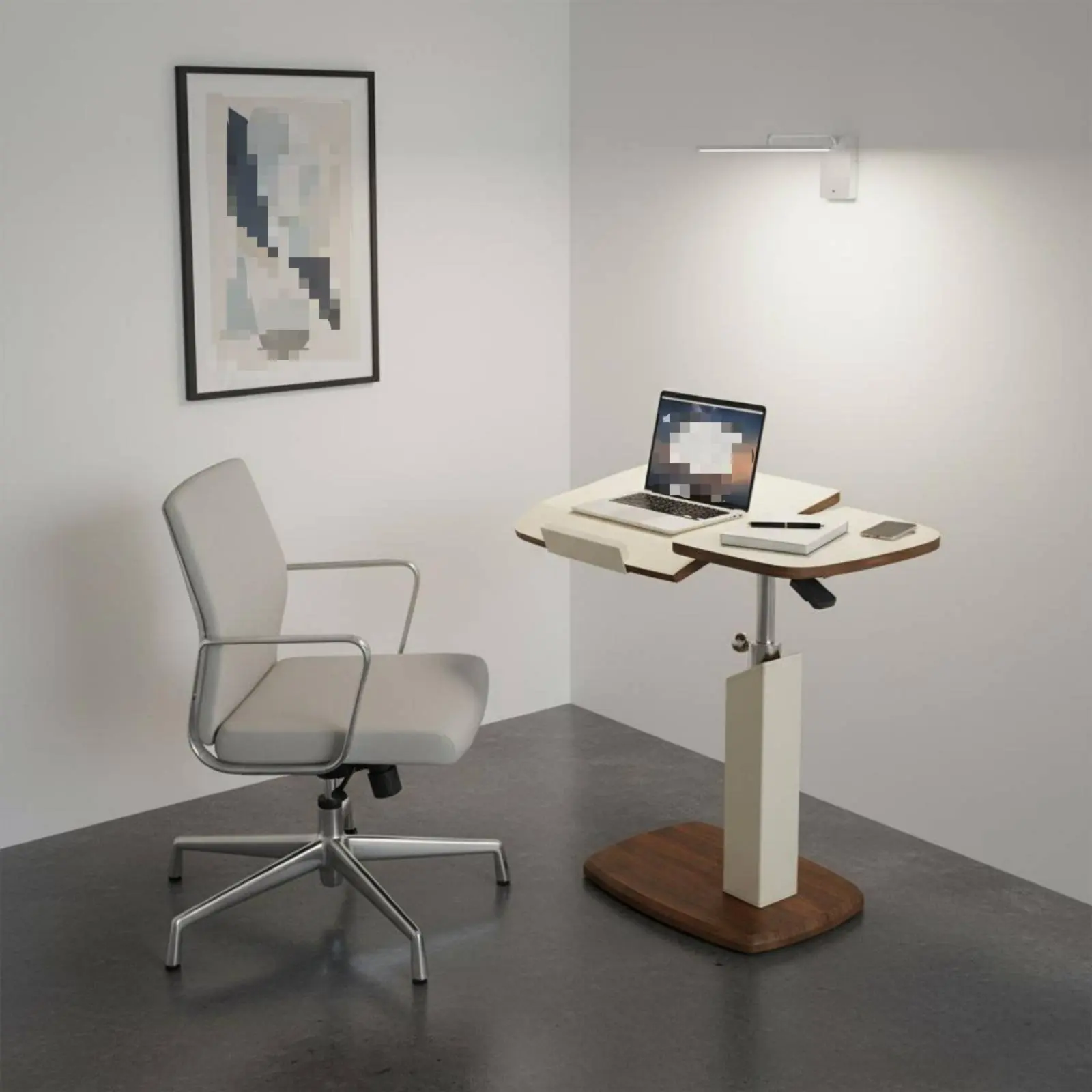 Escritorio giratorio para computadora portátil junto a la cama °   Mesa Auxiliar Giratoria para Sofá con Altura Ajustable, Mesa en Forma de C con Ajuste Hidráulico a Gas