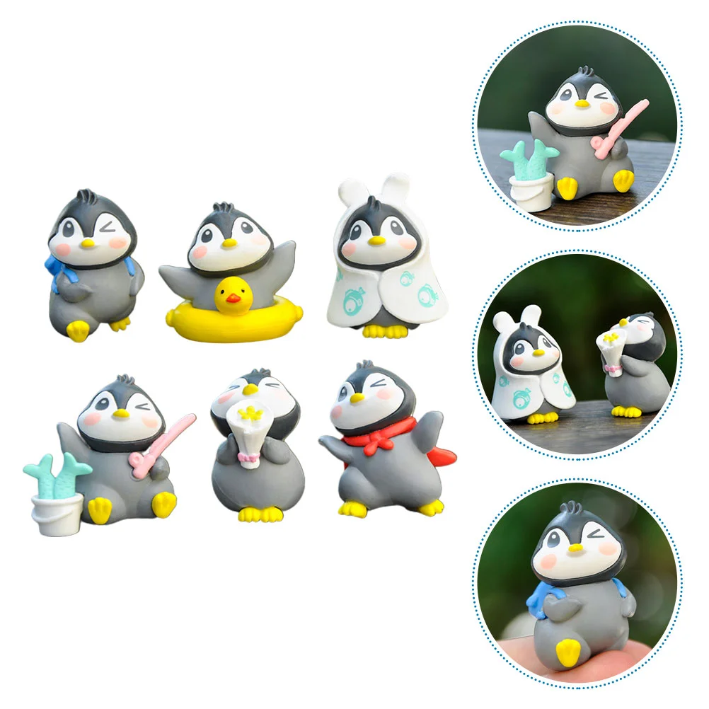 

6 Pcs Decorate Penguin Ornaments Child Sea Miniature Figurines Pvc Small Decoration