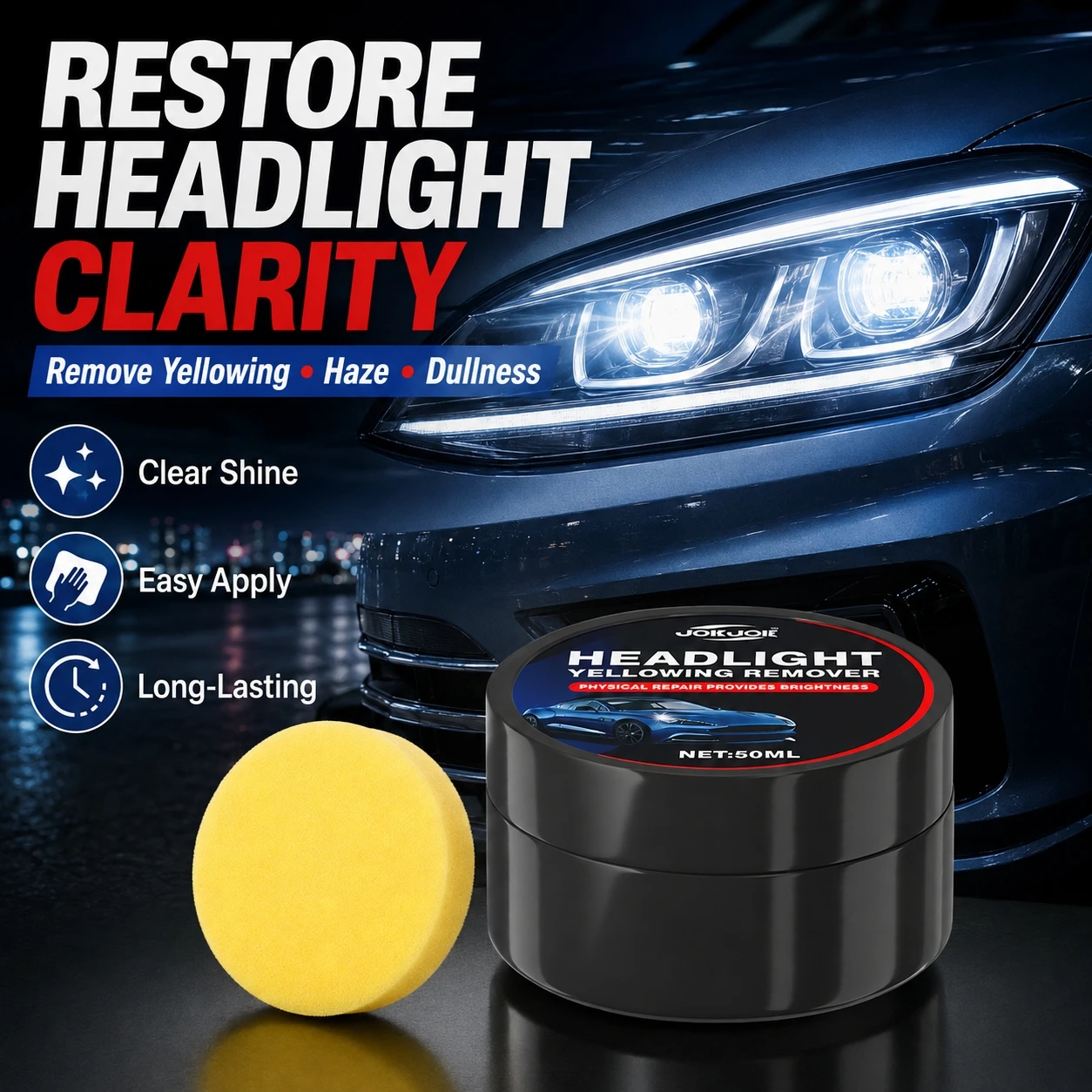 Car Headlight Restoration Polishing Kit Auto Scratch Remover & Oxidation Cleaner Repair Paste for Headlamp Assembly