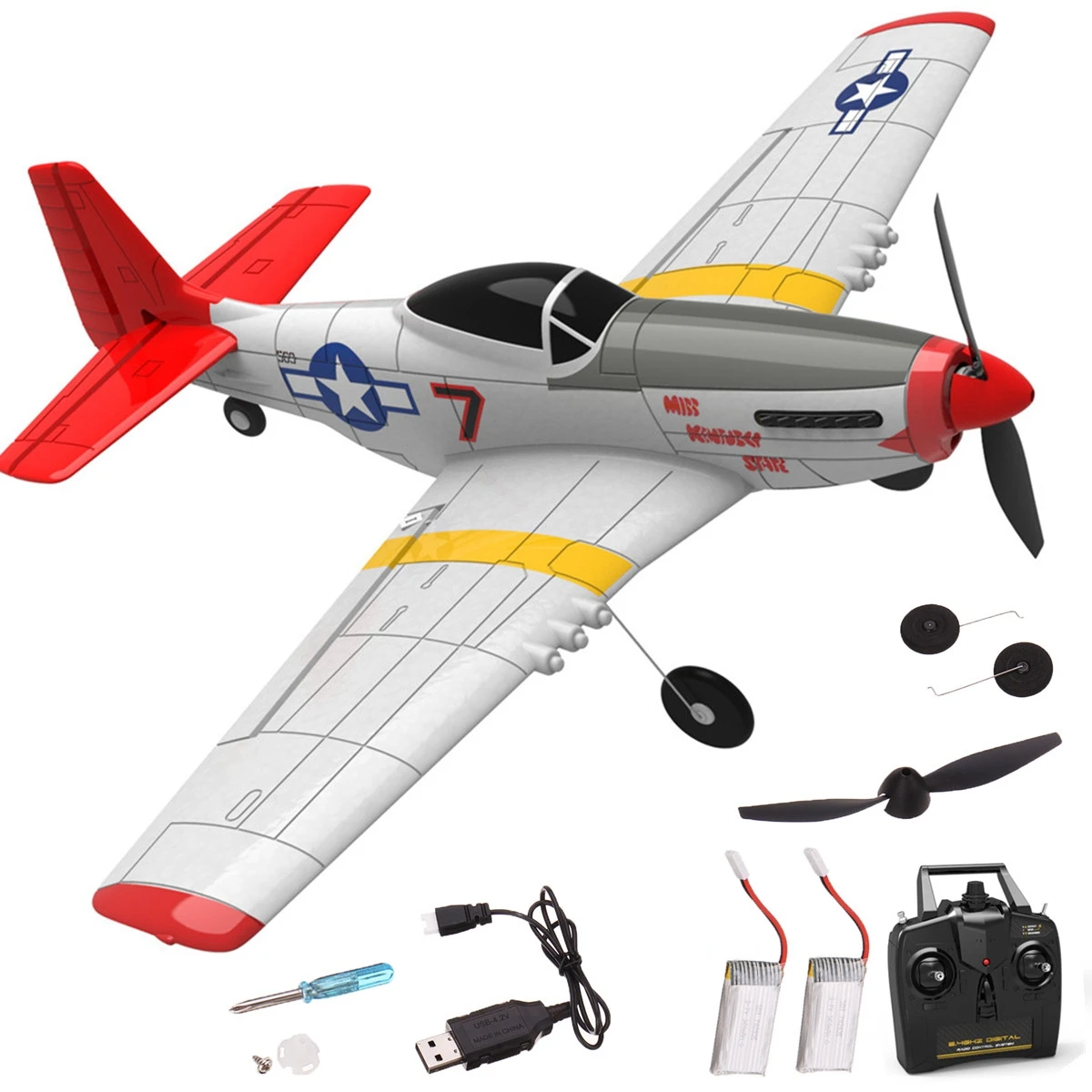 Mini Mustang P-51D V2 761-5 EPP 400mm Wingspan 2.4G 6-Axis Gyro RC Airplane Trainer Fixed Wing BNF/RTF One Key Return for Beginn