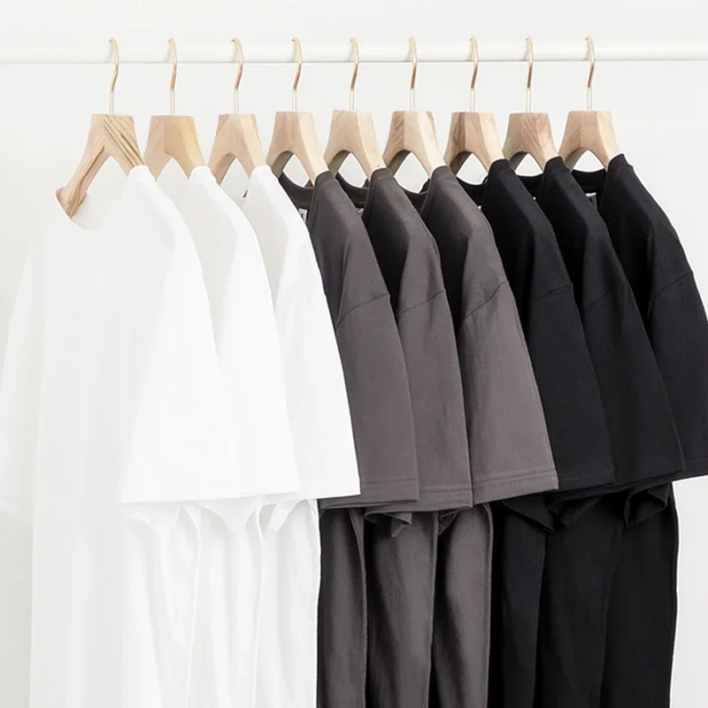 Oversize 240g Pure Color Heavy Cotton Man T Shirts Loose Drop Shoulder Short Sleeve Men T-Shirt Fashion Brand Men's Undershirt