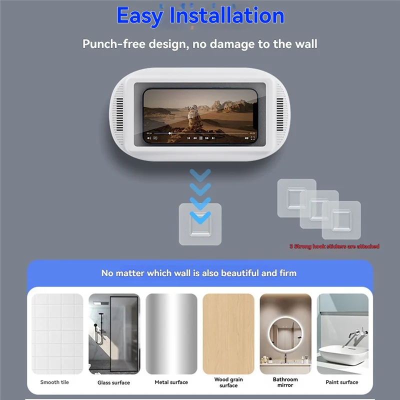 حامل هاتف دش مع مكبر صوت يدور 360 درجة، حامل هاتف جداري للاستحمام مقاوم للماء ومضاد للضباب لهاتف-AA80