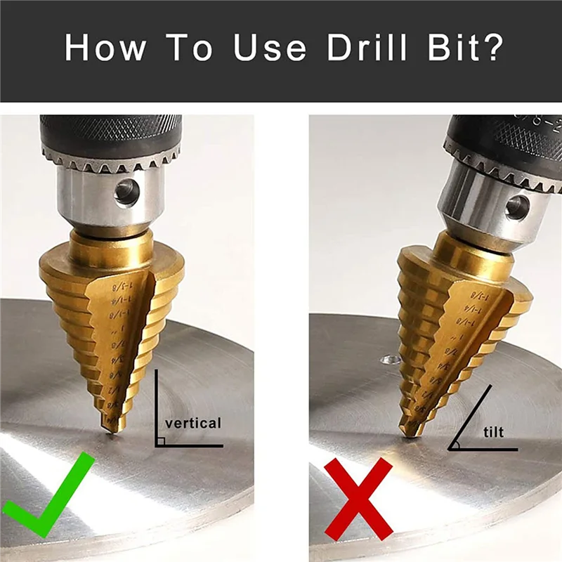 

COFA-6 Pcs Step Drill Bit Set Titanium HSS Unibit Drill Bits From 1/8 Inch To 1-3/8 Inch Stepped Up Bits & Center Punch