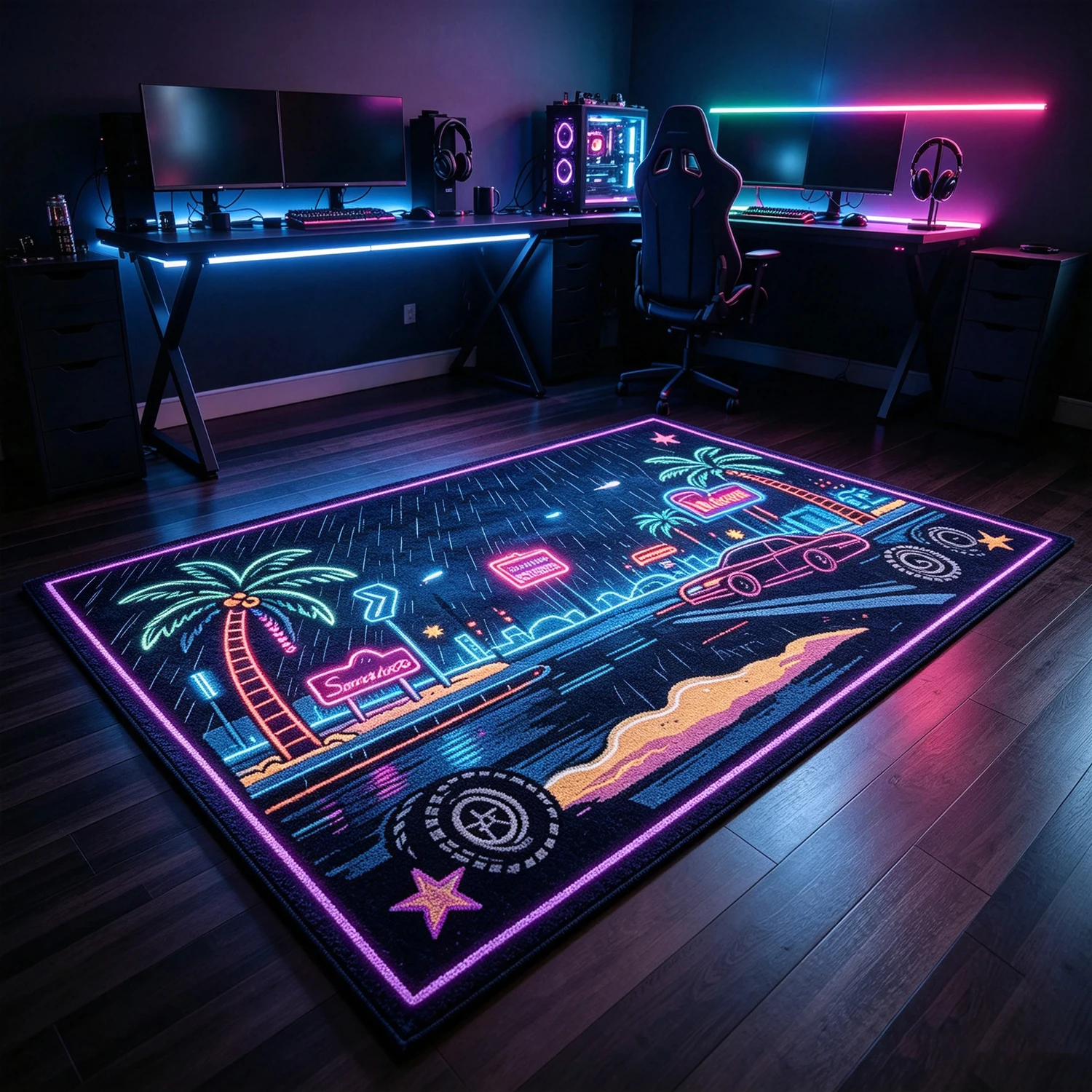 Neon Cyber ​​City Game Room Carpet Large Area Rugs Living Room Bedroom Floor Mat Home Decorate Rug Non-slip Washable Mats Tapete