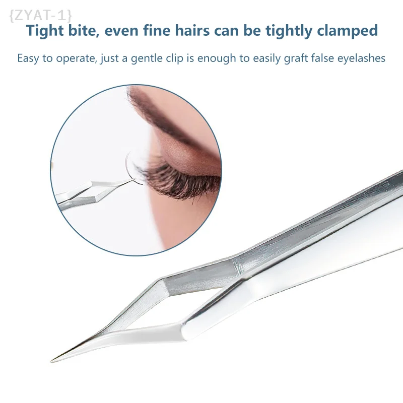 [O] High Precision Stainless Steel Lash Tweezers - Anti-Slip Curved/Straight Tip Nail Art Makeup Beauty Tools