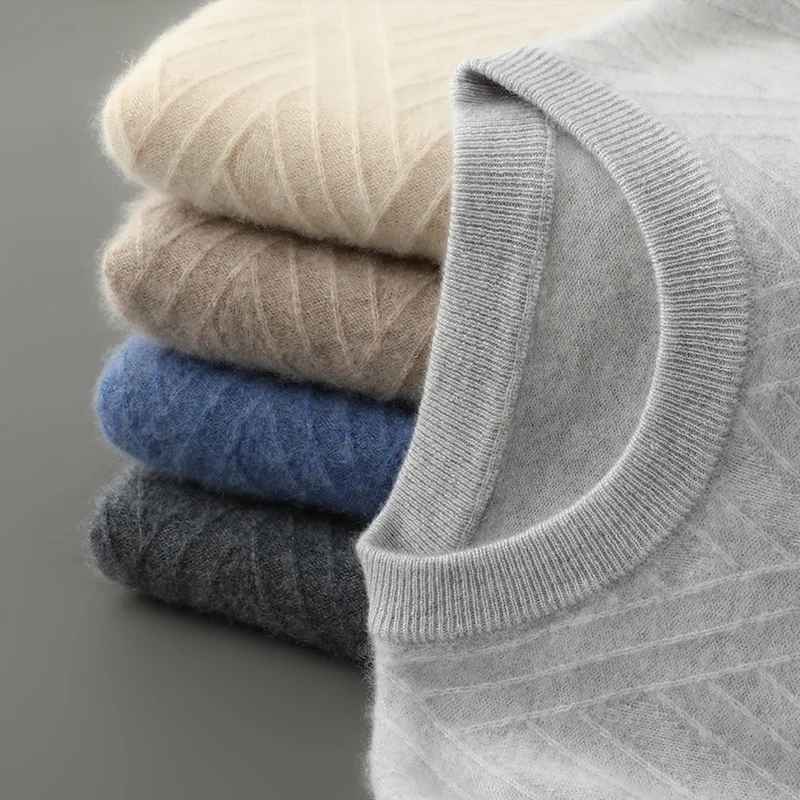 100% 메리노 울 스웨터 남성용 라운드 넥 니트 후디 2025 가을/겨울 신상 캐시미어 유사 스웨터 다용도 기본 남성복