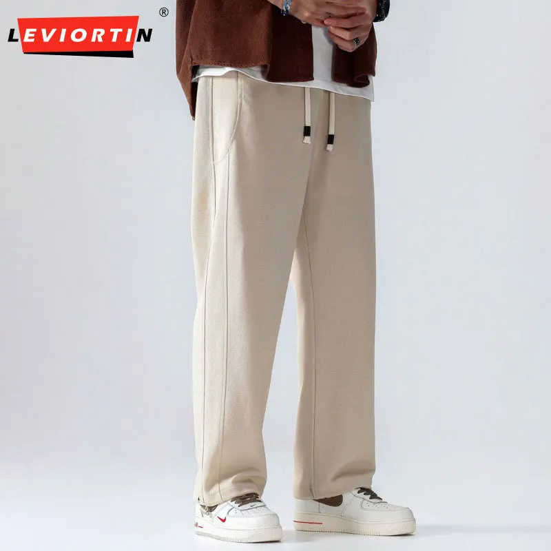 

Men's youth popular style with a hanging feel, side sports and leisure, wide legs, tied feet, straight leg, and plush sweatpants