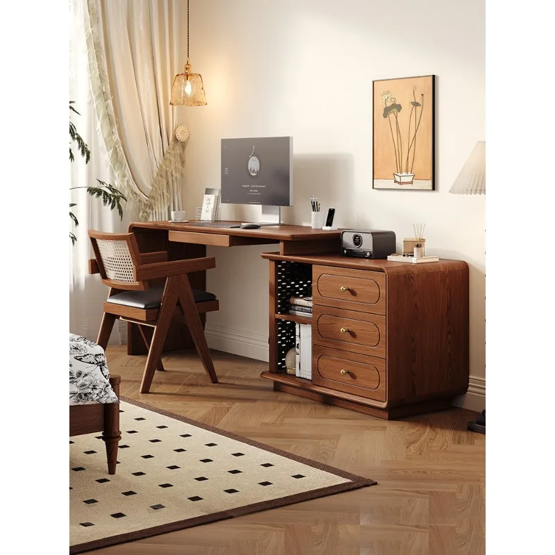 Solid wood corner desk, home small apartment, French-style telescopic computer desk, L-shaped study desk, double corner desk