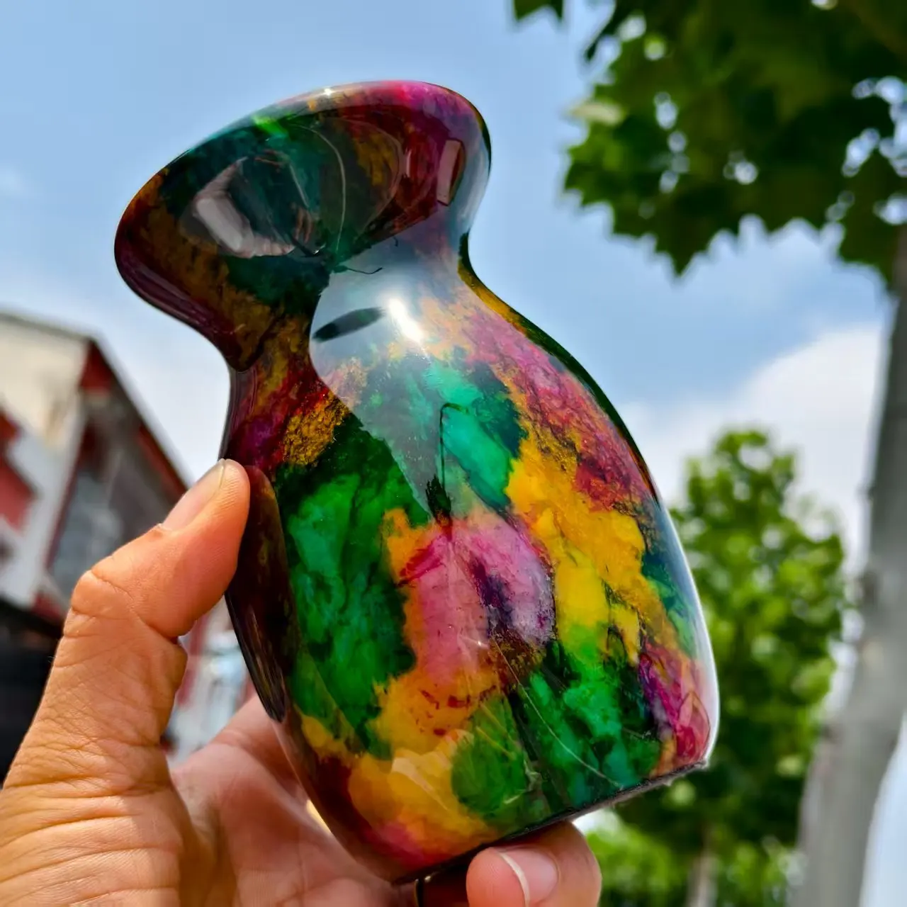 Natural multicolored jade crystal vase, energy gemstone, meditation, demagnetization, decoration, divination, meditation