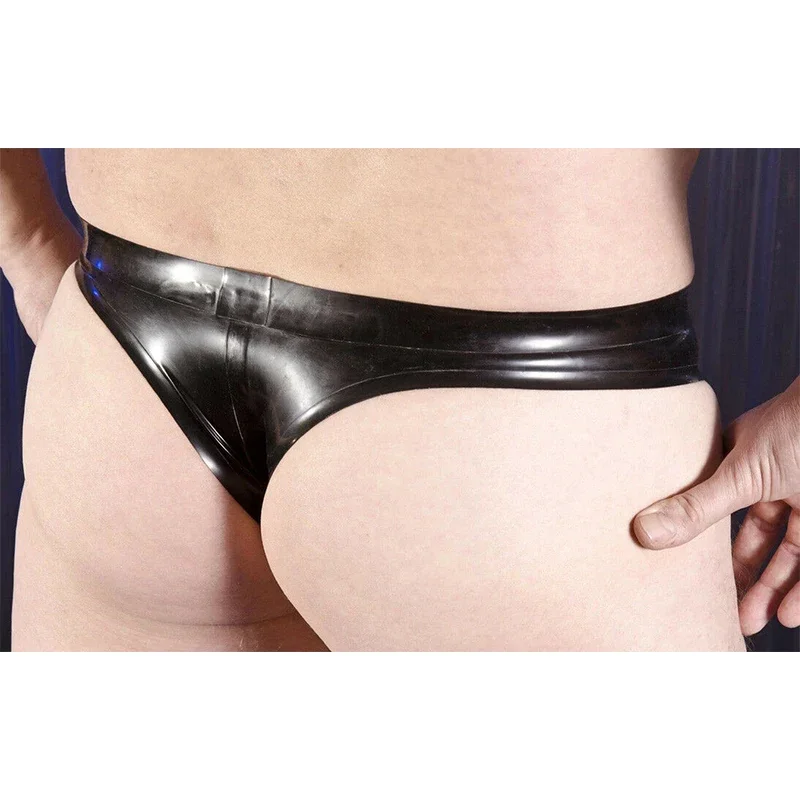 

Handmade Latex Man Thong Briefs Sexy Rubber Fetish Party Tight Shorts Black with White