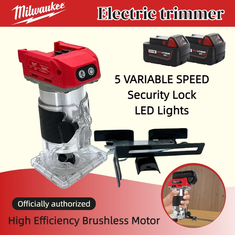 

Milwaukee 800W 30000RPM Cordless Electric Trimmer Brushless Compact Router 5-Speeds Woodworking Trimming Machine