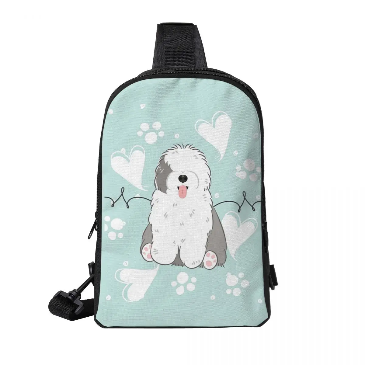 

Love Old English Sheepdog Chest Bag Men Sling Crossbody Backpack Chest Bag Traveling Hiking Daypack Shoulder Bag