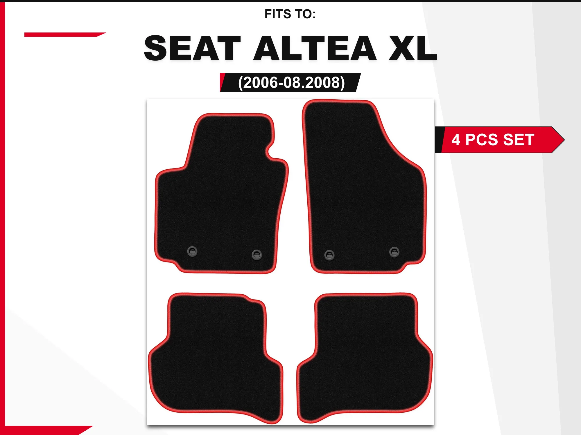 Velourstapijten voor: Seat Altea XL 2006-08.2008 minivan zwart en rood bijpassende set autovloerbedekking