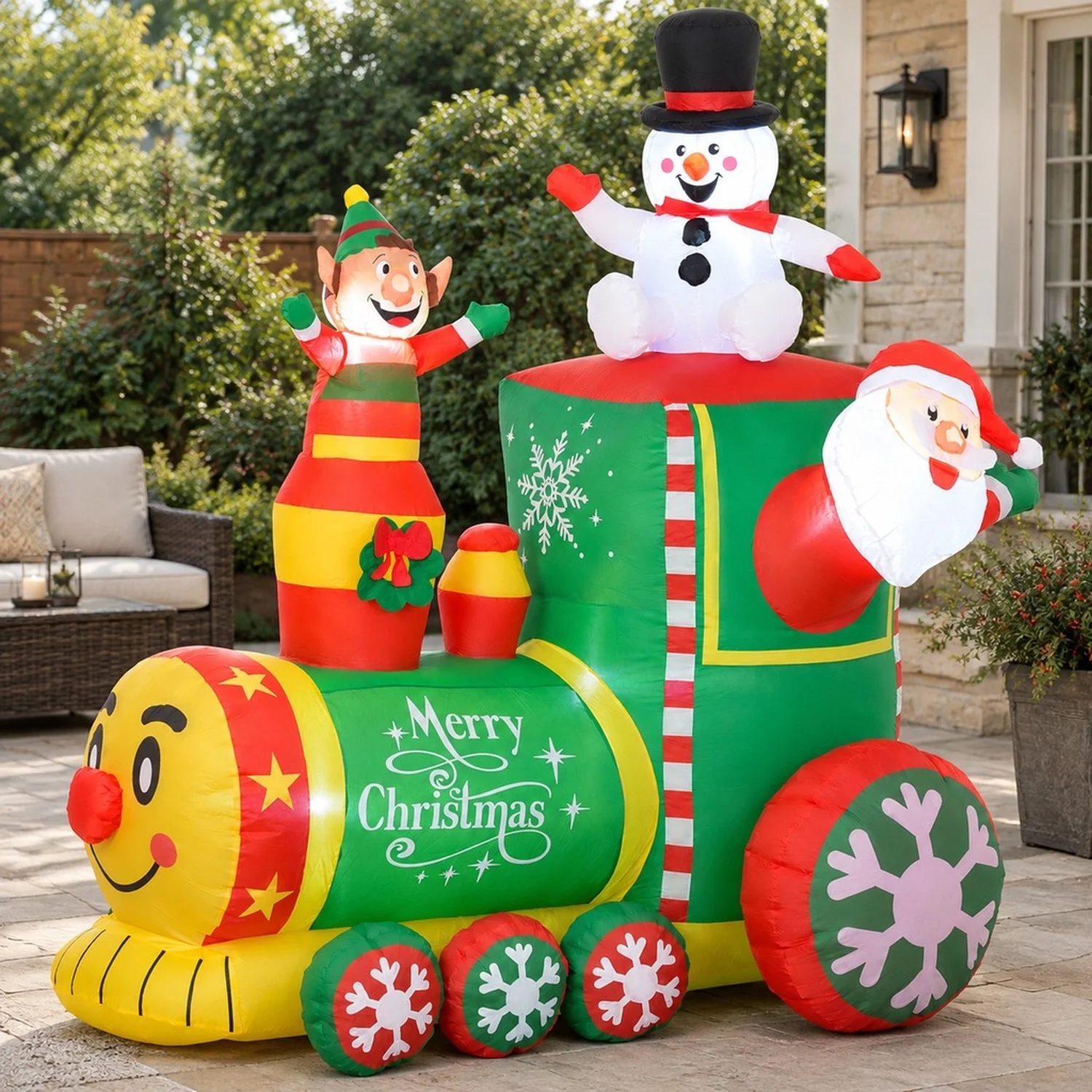 6' Blow up Christmas Decorations, Inflatable Train w/ White LED Lights, Ideal for Yard, Holiday, Party