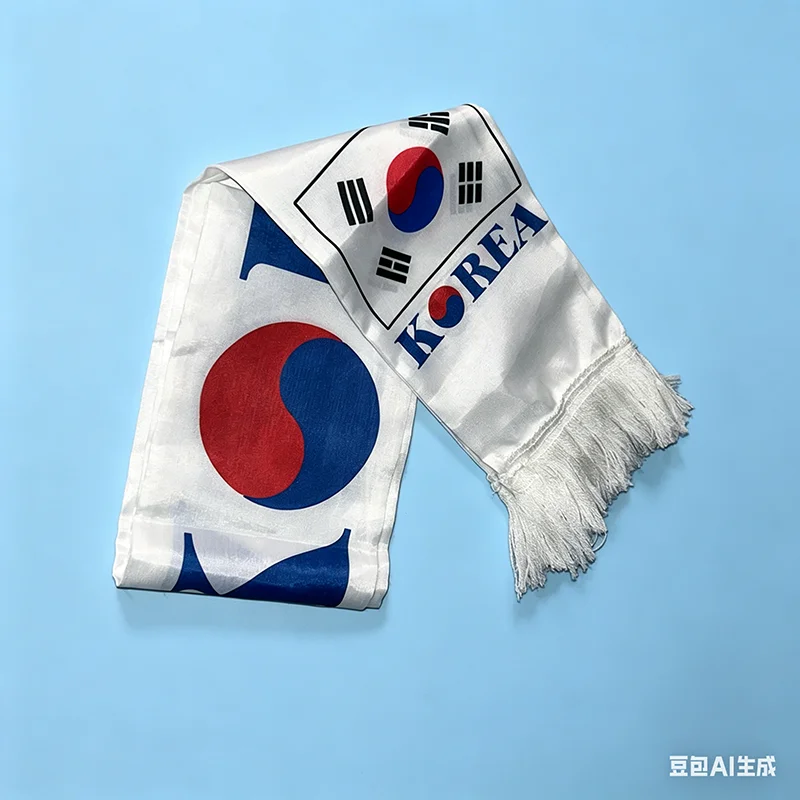 Z-ONE FLAG 12x135cm  South Kore Scarf Double-sided Satin  Tassels Suitable for 2026 Football cup, Sports, Events