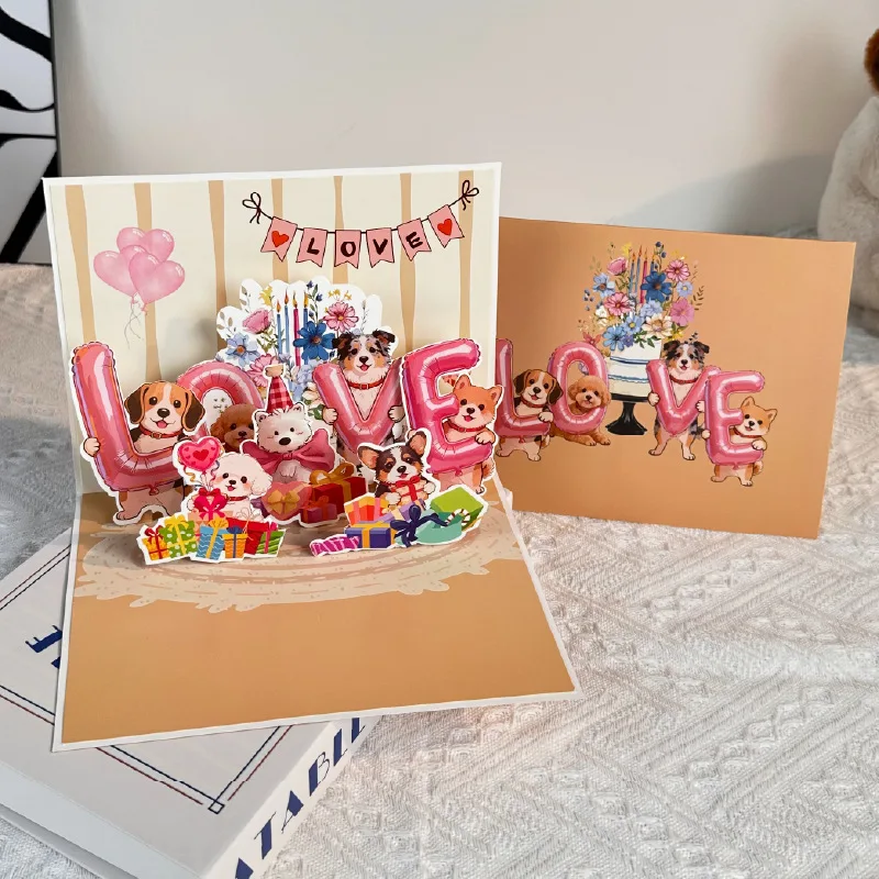 

6Pcs Happy Birthday Card Birthday Dog 3D Birthday Pop Up Card Greeting Card Best Birthday Gift for Family Husband Couple Friends