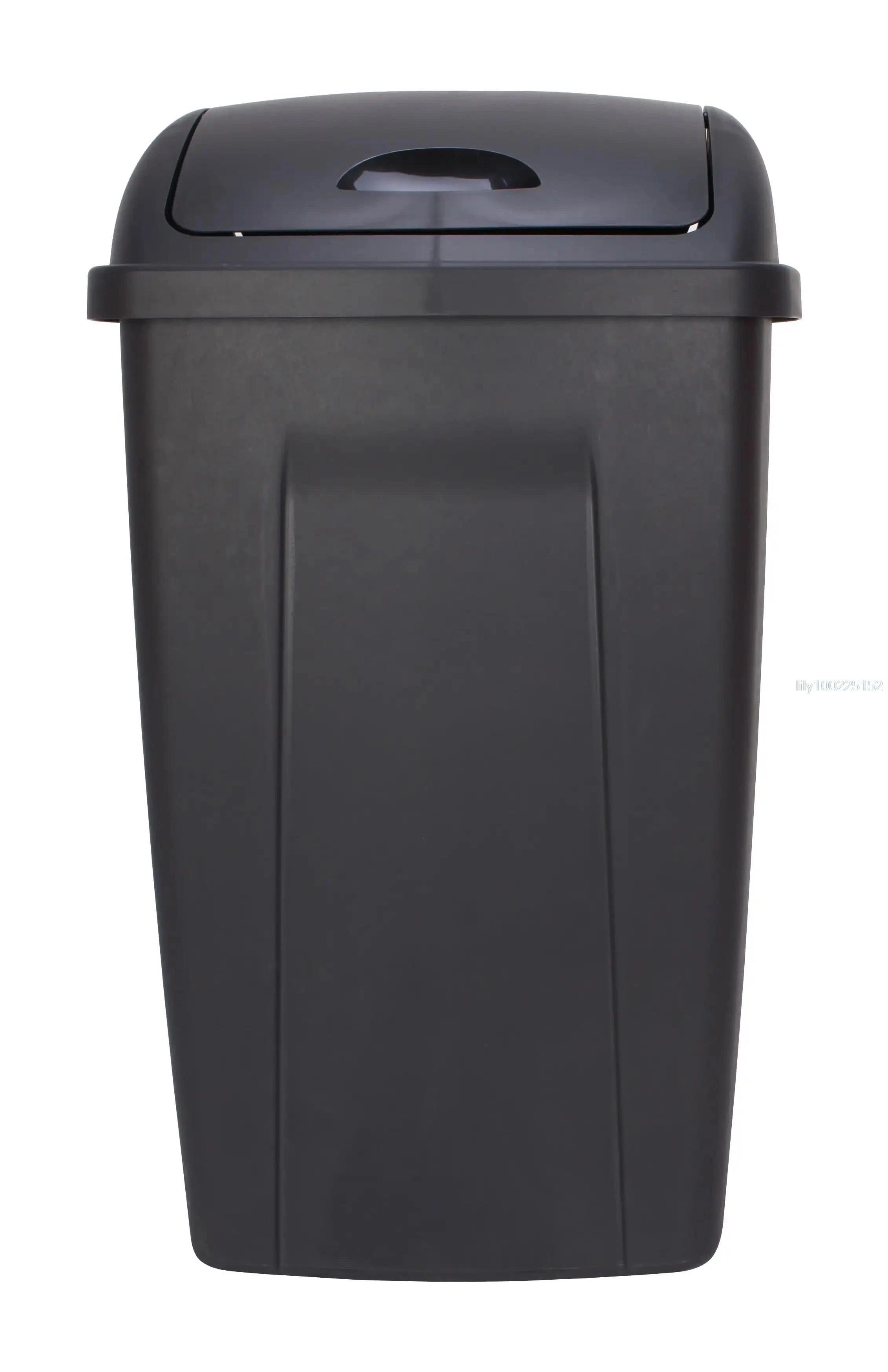 13 Gallon Trash Can Plastic Swing Top Kitchen Garbage Trash Can Black Easy to clean surface Durable polypropylene plastic