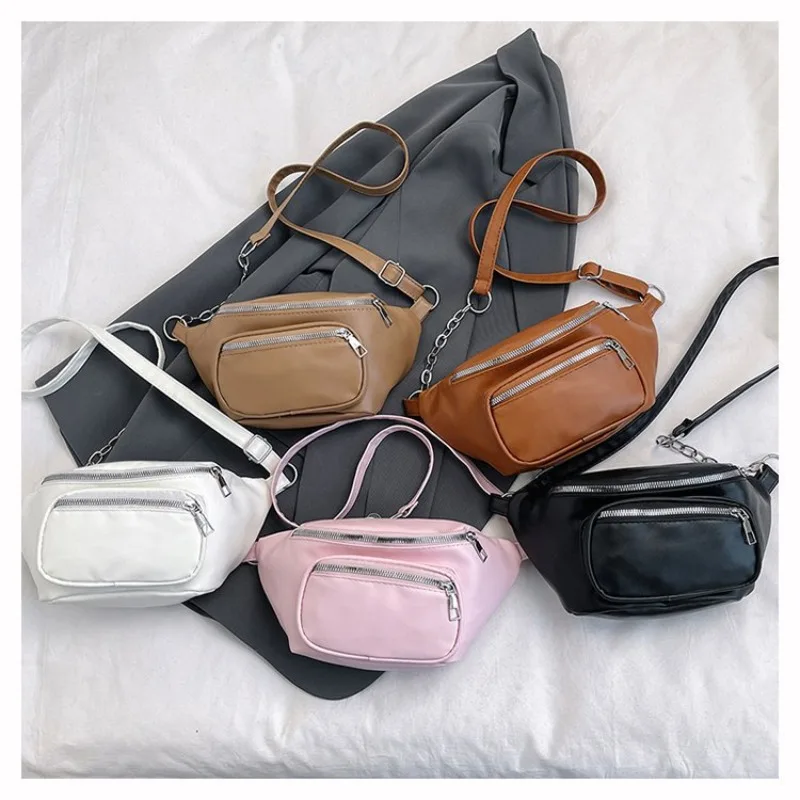 

New Fashion PU Leather Chain Waist Bag for Women - Crossbody Chest Bag