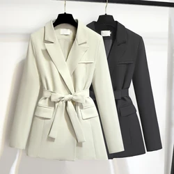 Women Cltohing Sashes Solid Casual Blazer Autumn Office Lady Fashion Formal England Style Suits High Quality Non-ironing Coats