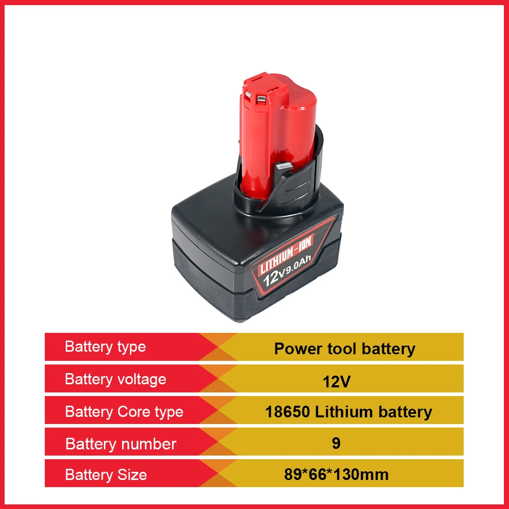 For Milwaukee M12 Battery 12V 9000mah Compatible with Milwaukee M12 XC 48-11-2410 48-11-2420 48-11-2411Cordless Tool