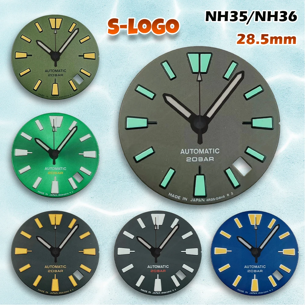

Логотип NH S, 28,5 мм, новый циферблат Abalone X007, без стрелок, подходит для механизма NH35, C3, зеленый светящийся циферблат, аксессуары для модификации часов.