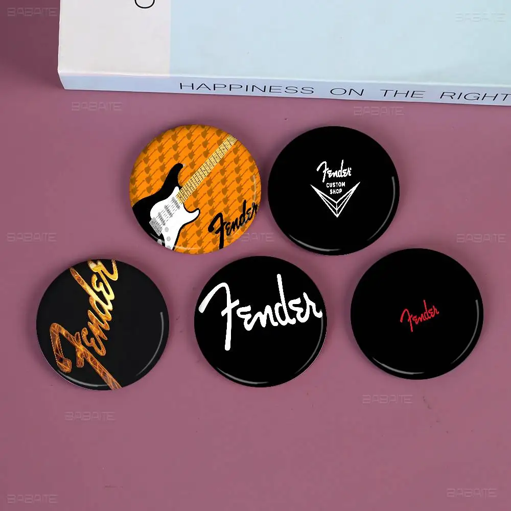 F-Fender Guitar Cartoon Brooches Anime Badge Round Handmade Brooch Lapel Pins Jewelry for Backpack Clothes Gifts
