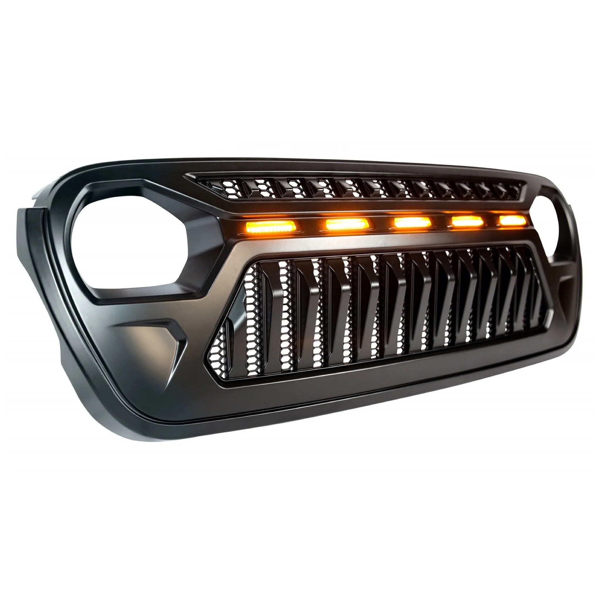 

Front Grill Cover Matte Black with Amber LED Running Lights for 2018 and Up Jeep Wrangler JL JLU JT Gladiator Accessories