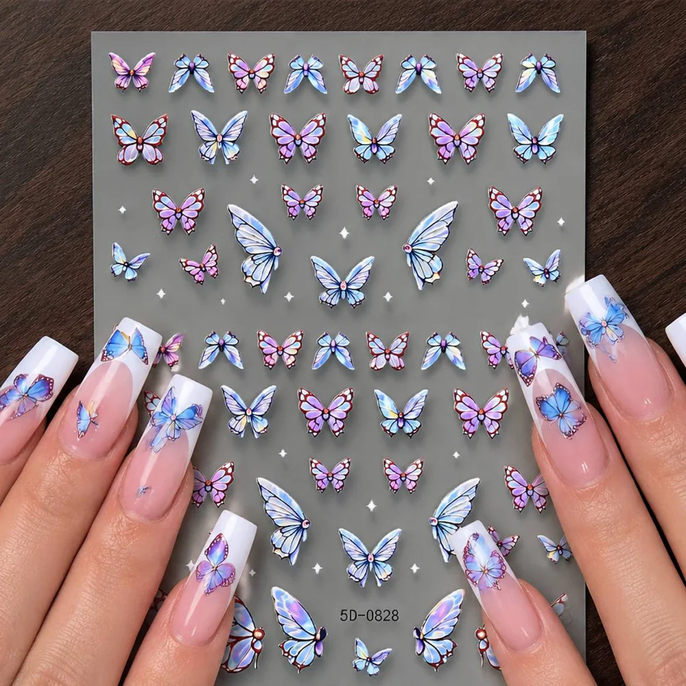 1Pc Transparent Wings Butterflies Nail Sticker Multicolor Shiny Butterfly Nail Decal Wedding Elegant Butterfly Nail Slider