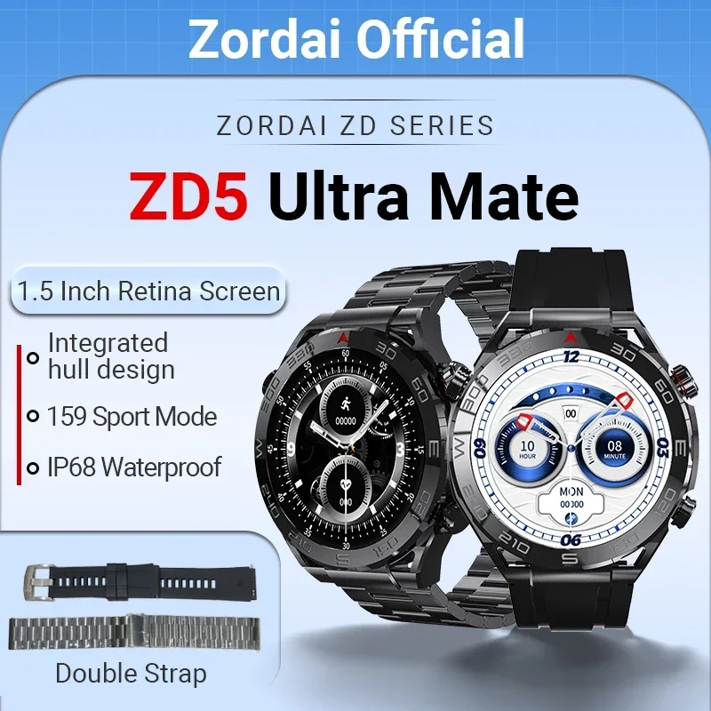 Zordai ZD5 Ultra Mate Men Women Smartwatch Wearable Smart Watch AMOLED Business Bluetooth Call Heart Rate IP68 Waterproof Sleep