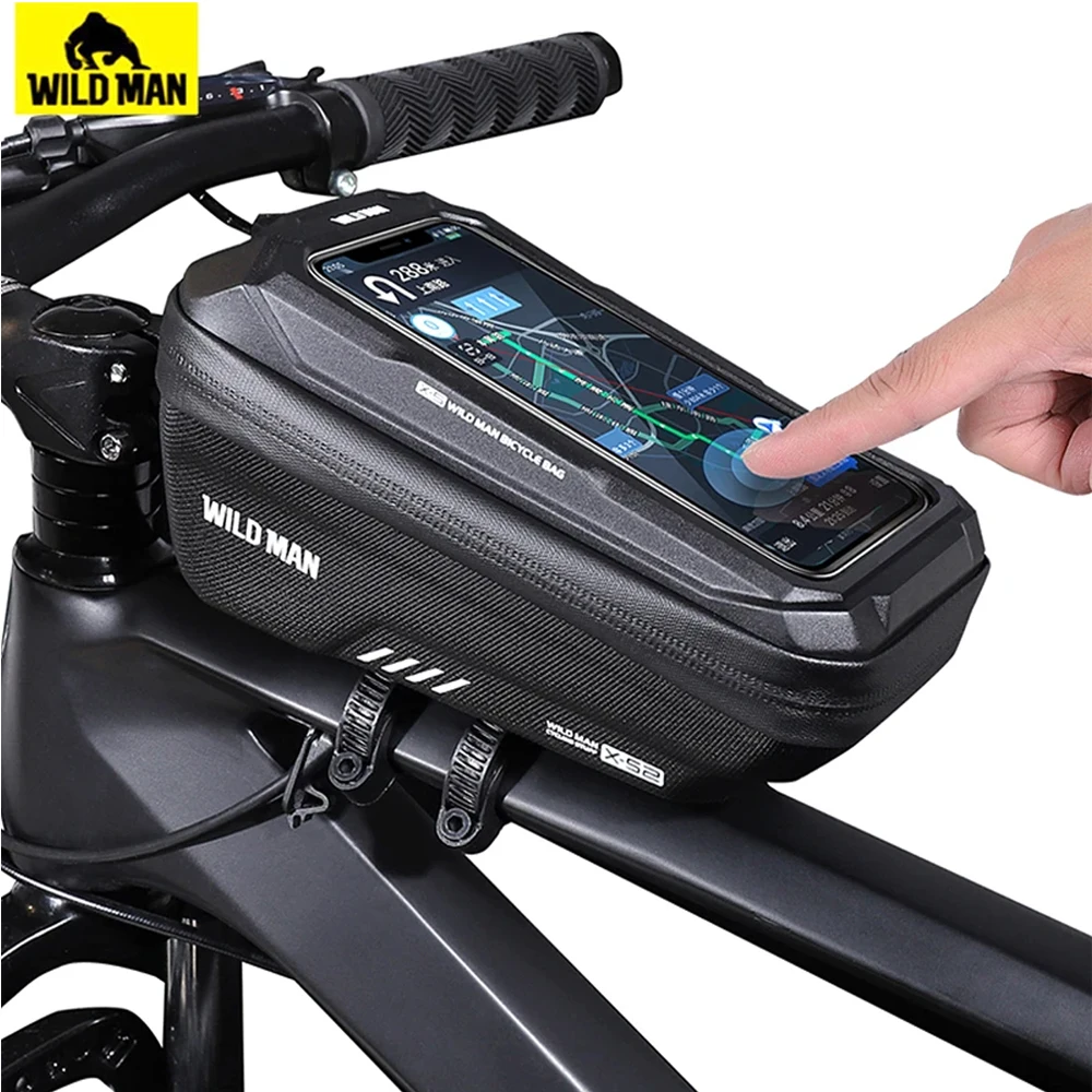 WILD MAN Bicycle Bag 5.5-6.6 Inch Phone Bag Waterproof Front Frame Bag Sensitive Touch Screen MTB Bag Road Bike Accessories