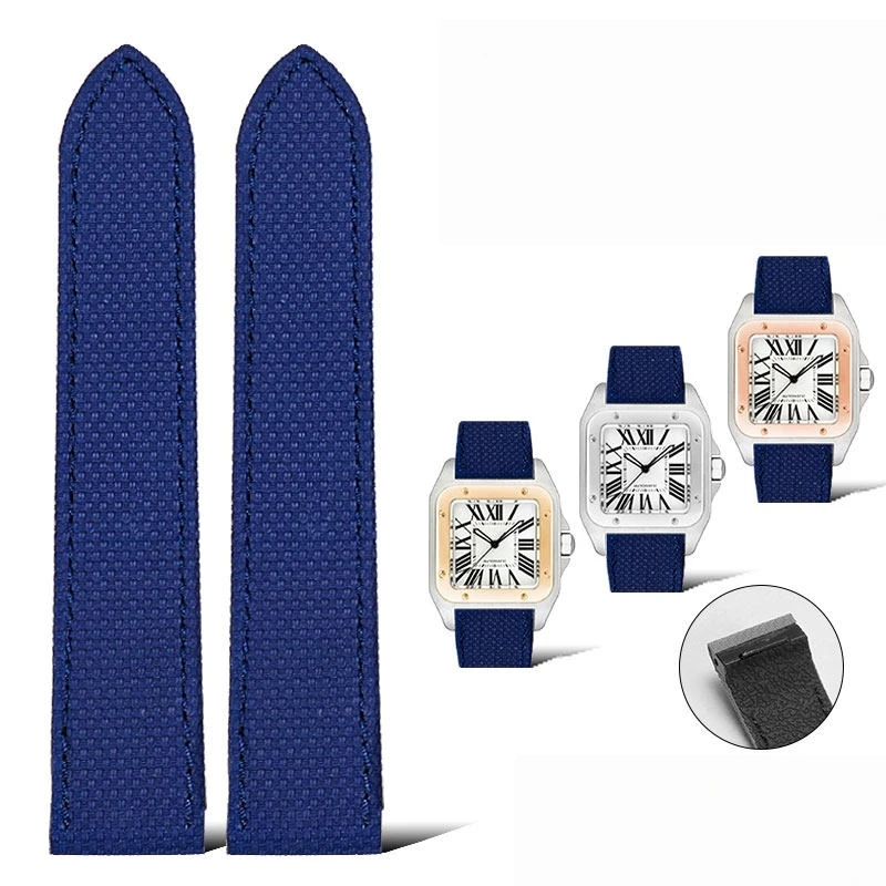 Fit For Cartier Santos 100 Sailcloth FKM Rubber Watch Strap 20 23 24mm With End Linking No Gap Design Waterproof Watch Band image 3