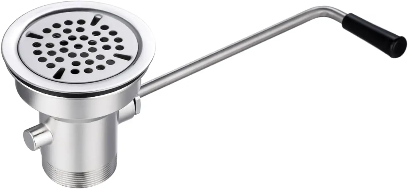 

3-1/2" Commercial Sink Drain with Twist Lever Handle, Waste Drain Valve Without Overflow Inlet for Restaurant 2/3 Compartment Si