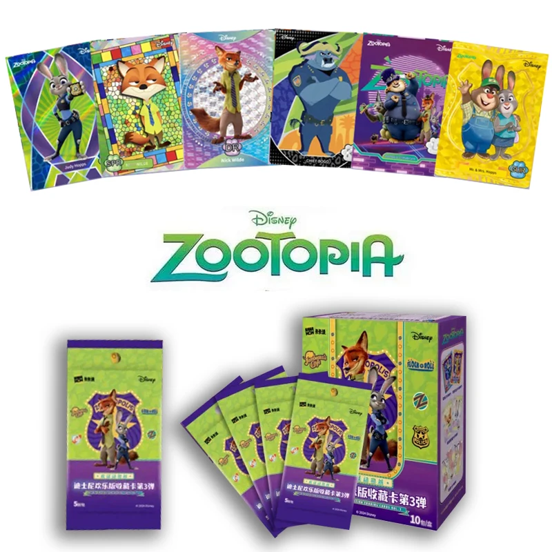 Cartes de collection originales de Disney pour enfants, édition heureuse, Zootopia, n ° 3, Judy Hopps, réparation Wilde, animation rare, jouet, cadeau de Noël