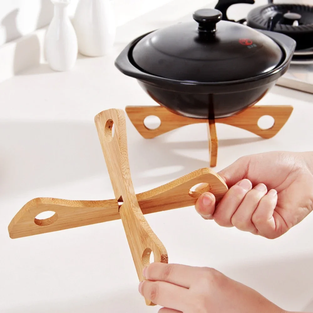 

1PC Bamboo Cross Pot Stand Cross Tray Holder Wooden Removable Table Mat Cup Dish Holder Bowl Stand Kitchen Anti-Slip Wooden Mat